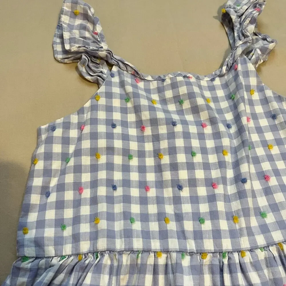 Gap Periwinkle and White Plaid Spring Dress with Multicolored Dots Size Medium